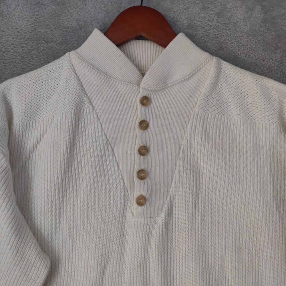 Vintage LL Bean Sweater Mens Large White Knit Shawl Collar USA 70s 80s